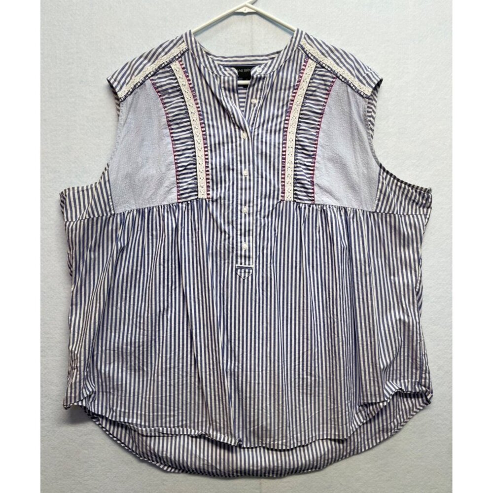Lane Bryant Cotton Blue White Striped Button Front Sleeveless Tank Top Womens 26
